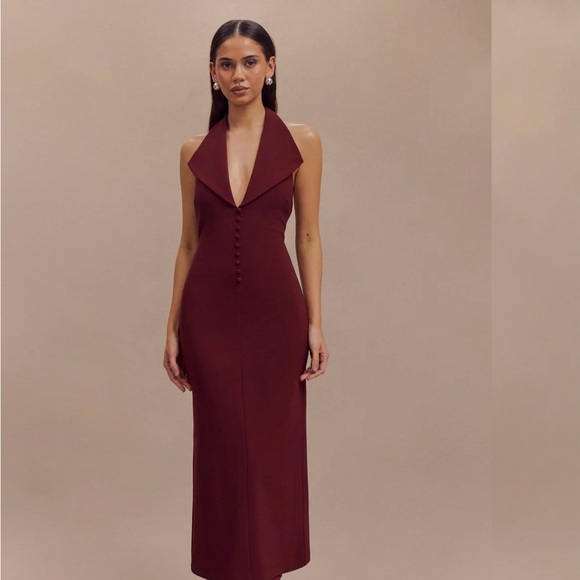 Meshki Dresses & Skirts - Meshki Burgundy Halter Collar Midi Dress